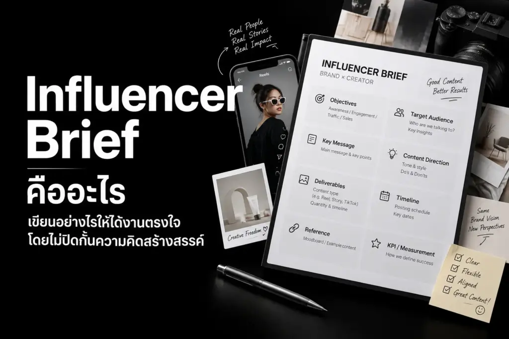 เรียนรู้วิธีเขียน Influencer Brief ให้ได้ผลงานตรงเป้าหมายแบรนด์ พร้อม 7 องค์ประกอบสำคัญและข้อกำหนดการเปิดเผยข้อมูลที่ต้องรู้ในปี 2026