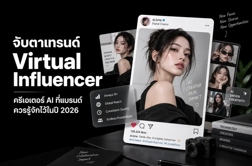 สำรวจเทรนด์ Virtual Influencer ครีเอเตอร์ AI ที่แบรนด์ทั่วโลกเริ่มลงทุนมากขึ้น พร้อมข้อมูล Engagement เปรียบเทียบกับ Influencer มนุษย์ และข้อจำกัดที่ควรรู้ก่อนตัดสินใจใช้